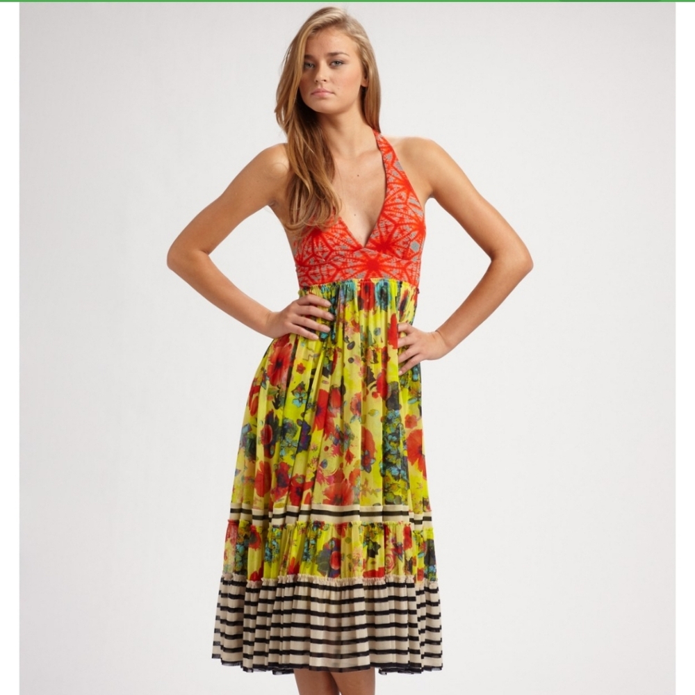 Jean Paul Gaultier Halter Floral Mesh Dress